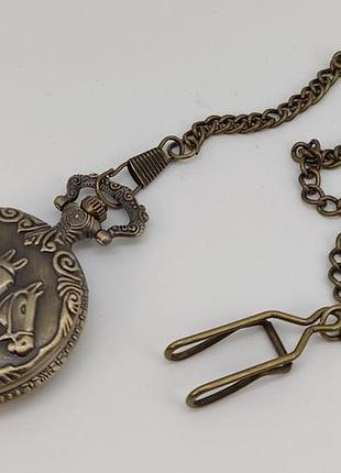 Часы карманные на цепочке кварцевые "тройка" цвет-бронза арт. 03848