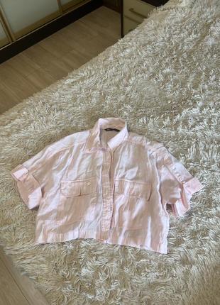 Рубашка блуза 👚 zara укороченная оверсайз розовая стильная классная модная элегантная трендовая