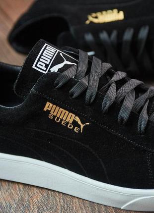 Кеды puma чёрные на белой подошве из натуральной замши, чоловічі шкіряні кеди