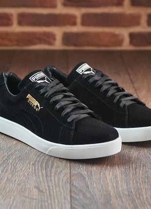Кеды puma чёрные на белой подошве из натуральной замши, чоловічі шкіряні кеди