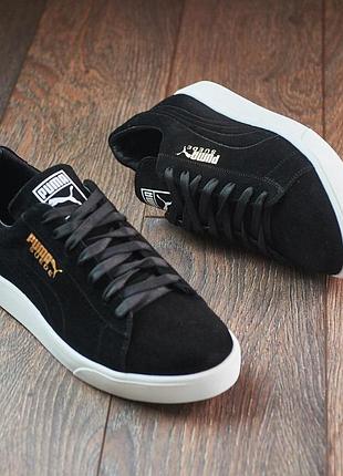 Кеды puma чёрные на белой подошве из натуральной замши, чоловічі шкіряні кеди