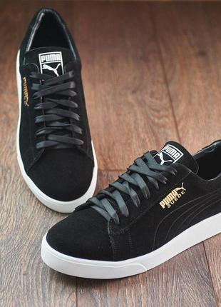 Кеды puma чёрные на белой подошве из натуральной замши, чоловічі шкіряні кеди