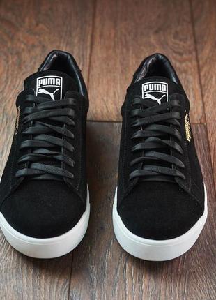 Кеды puma чёрные на белой подошве из натуральной замши, чоловічі шкіряні кеди