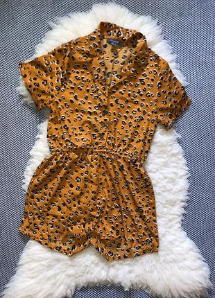 Комбинезон комбез атласный сатиновый леопардовый принт анималистический ромпер шортами6 фото