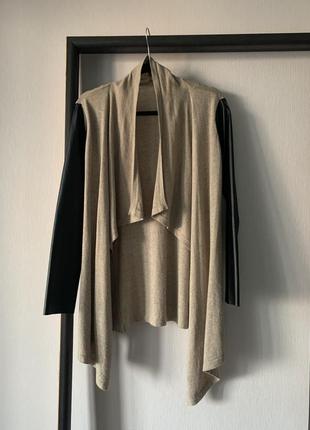 Кардиган кофта с экокожей свободного кроя2 фото