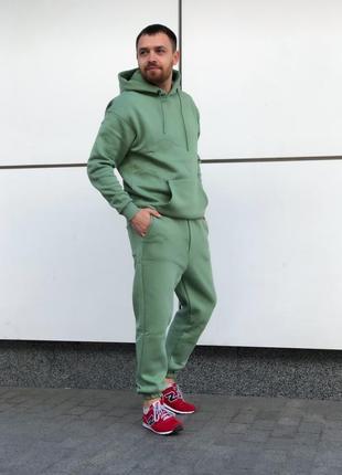 Мужской спортивный теплый костюм зеленый