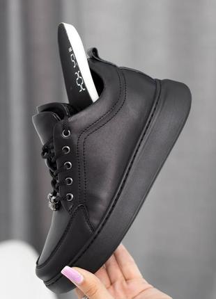 Стильные черные кроссовки женские, весенние-осенни, демисезон, кожа+байка, кожаные/кожа-женская обувь8 фото