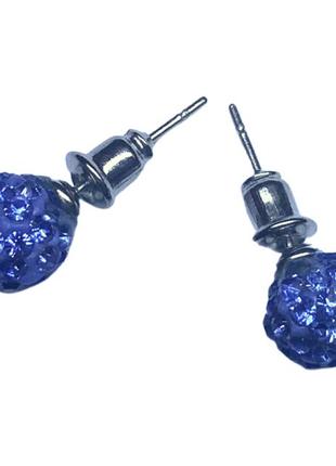Сережки зі стразами шамбала гвоздики холодно-блакитні ø7мм/2шт