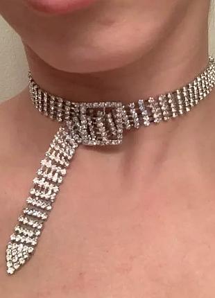 Чокер поясок колье ожерелье вечернее серебро