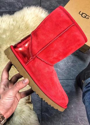 Жіночі зимові високі чоботи/угі/уггі червоні ugg classic leather red, жіночі угі