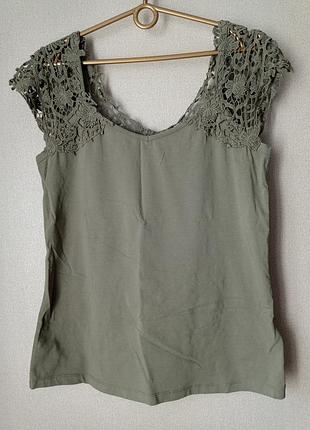 Майка з мереживом, бавовна, колір хакі, розмір 46-50