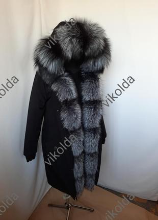 Жіноча зимова куртка парка з натуральним хутром чорнобурки з 42 по 58 р3 фото