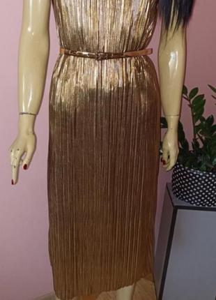 Сукня золотиста святкова вечірня міді2 фото
