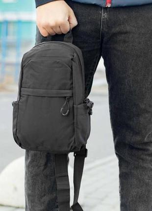 Чоловіча нагрудна сумка-слінг simple black через плече бананка чорна текстильна однолямковий рюкза2 фото