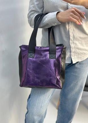 Екслюзивна сумка шопер з італійської шкіри та замші жіноча