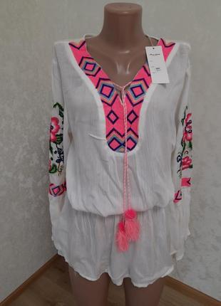 Блуза вышиванка удлиненная широкий рукав5 фото