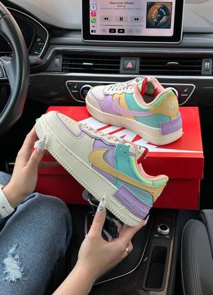 Код в1736 🔥женские кроссовки nike air force 1 shadow бежево-желтые с мятным