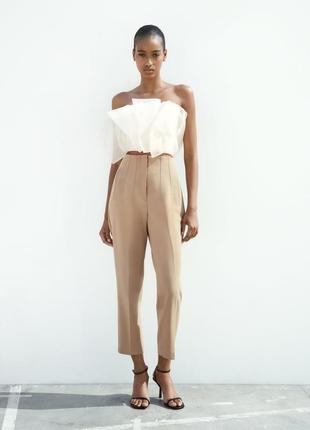 Молочные брюки с высокой посадкой zara m 38/46
