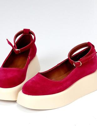 Розовые замшевые туфли на шлейку натуральная замша цвет фуксия lolita style 187353 фото