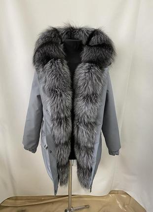 Женская зимняя куртка парка с натуральным мехом чернобурки с 42 по 582 фото