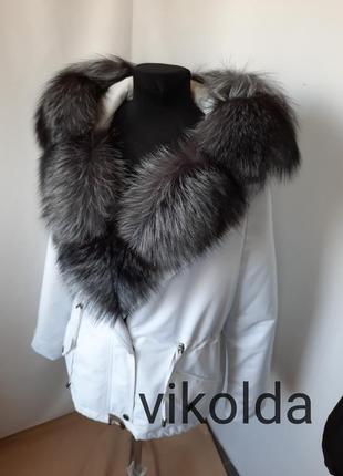Женская белая зимняя куртка парка с мехом чернобурки с 42 по 582 фото