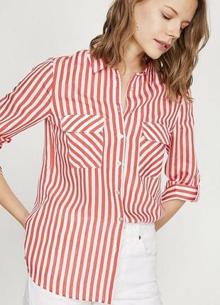 Рубашка zara в полоску красная на пуговицах