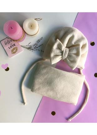 Шапка зимняя тюрбан с бантом снуд хомут комплект