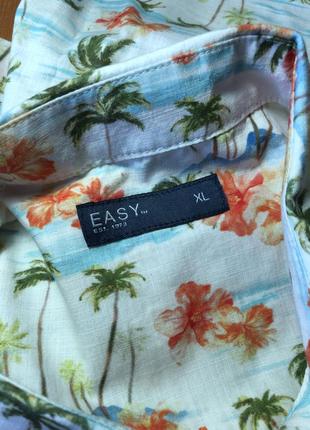Рубашка гавайка тенниска хлопок белая с пальмами летняя easy6 фото