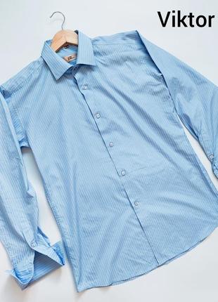 Чоловіча  блакитна сорочка в смужку з блискітками від бренду viktor