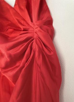 Красное атласное платье макси на бретелях с драпировкой asos edition7 фото