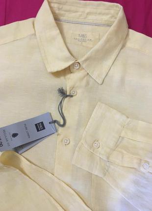 Світло-жовта лляна сорочка з довгим рукавом6 фото