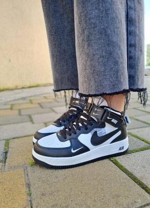 Кроссовки nike air force 1 ‘07 mid lv8 utility black white2 фото