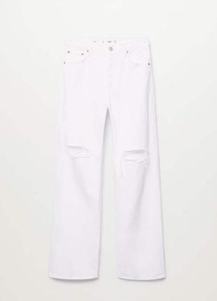 Брюки джинсы, джинсы белые длинные, ровные джинсы с дырками, джинсы с дырками, джинсы белые4 фото