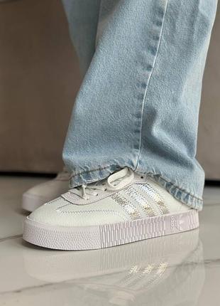 Женские кроссовки adidas samba white silver  #адидас