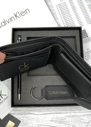 Кошелек мужской кожаный черный calvin klein подарочный набор из натуральной кожи кошелек брелок ручка3 фото