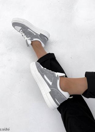 Кроссовки на шнуровке,
цвет: серый+белый, экокожа8 фото
