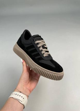 Стильные черные кроссовки женские, демисезон, весенние-осенние, замша+кожа,кожаные/кожа-женская обувь