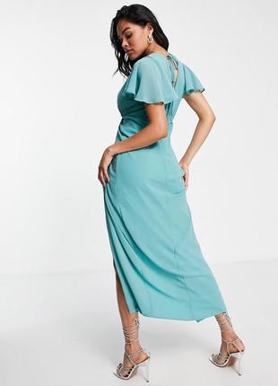 Шифоновое платье макси с запахом спереди и рукавами-крылышками tfnc bridesmaid цвета морской волны3 фото