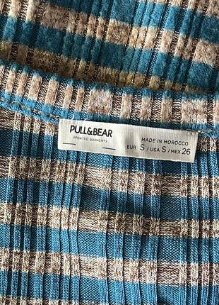 Pull & bear кардиган укороченный в рубчик в полоску на пуговицах длинный рукав голубой бежевый8 фото
