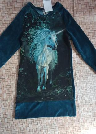 Велюровая туника платье с единорогом 2