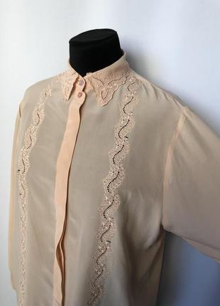 Винтаж шелковая блуза персиковая вышивка кружево 90е