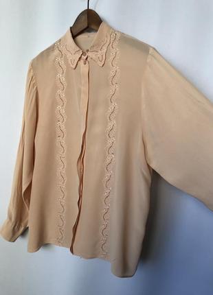 Винтаж шелковая блуза персиковая вышивка кружево 90е5 фото