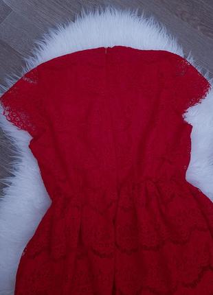 Вечірня дизайнерська червона мереживна сукня в підлогу довге міді з воланами7 фото