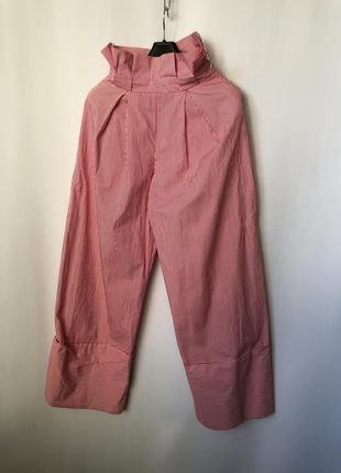 Штаны брюки zara красные в белую полоску широкие летние пьеро бельевой стиль2 фото