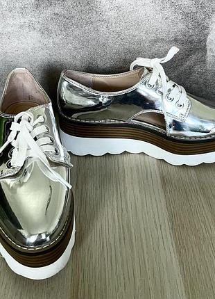 Броги, лофери, мокасини, туфлі, оксфорди сріблясті bershka р.36 6