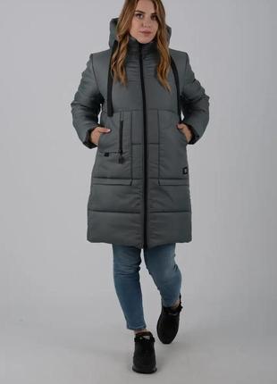 Жіноча зимова куртка пуховик з накладними кишенями та капюшоном6 фото