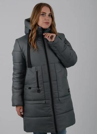 Жіноча зимова куртка пуховик з накладними кишенями та капюшоном5 фото