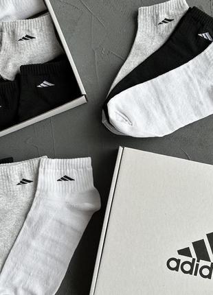 Чоловічі шкарпетки adidas набір 18 пар 41-45 сірі, білі, чорні, комплект чоловічих носків адідас
