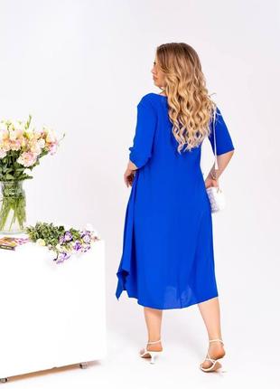 50-52р літнє жіноче плаття синій хакі довге пряме великі розміри батал рукав 3/4 коттон легке вільне2 фото