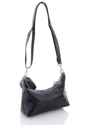 Женская сумка «лойс» черная (крокодил)4 фото